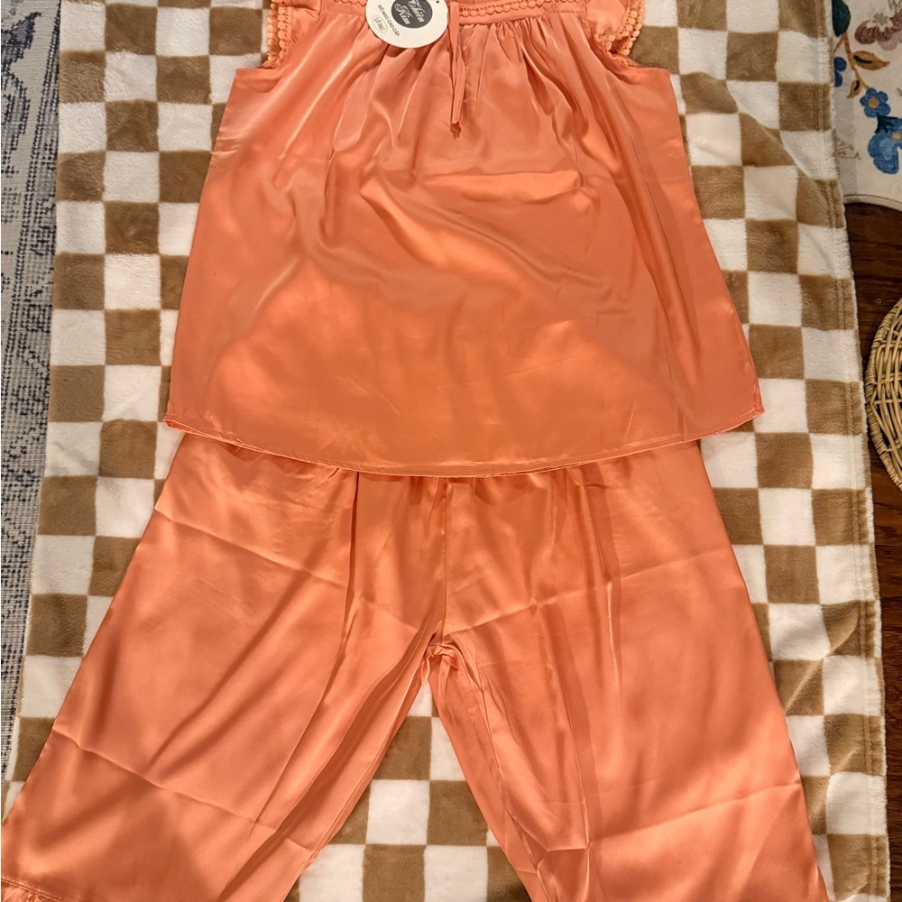 NWT Soft Women's Satin Pajama Set - Peachy Coral Camisole & Pant size S
